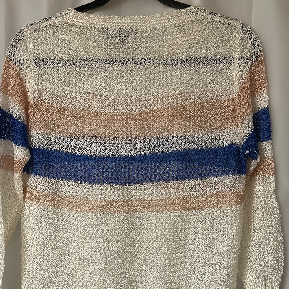 POL  new Women's Multicolor chocheted look‎ Striped light weight Sweater. Sz L - Picture 5 of 5